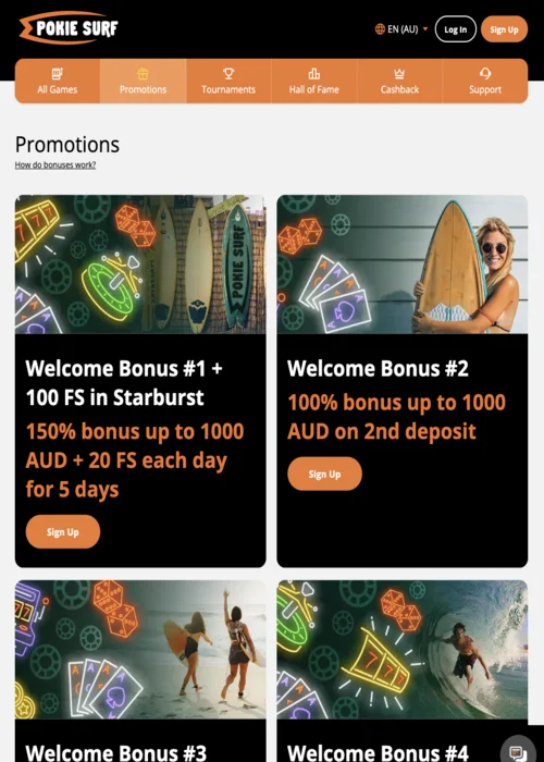 Promotions PokieSurf Casino